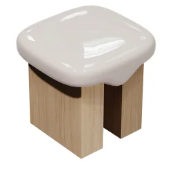 Sgabello Wax in legno con piano lucido bianco sporco e legno di frassino massello di Artefatto Design Studio