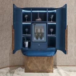 Siona Bar Unit in Legno Laccato Blu e Pelle