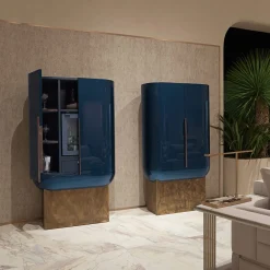 Siona Bar Unit in Legno Laccato Blu e Pelle