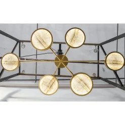 Sistema Solare, lampadario a 6 bracci in ottone e onice