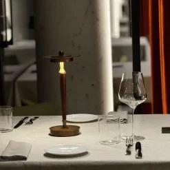 Slimmy Lampada da Tavolo Ricaricabile Ottone e Legno Marrone