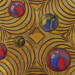 Sospensione Ottica Dipinto su Legno Intagliato con Foglia Oro e Argento di Giuseppe Caiafa