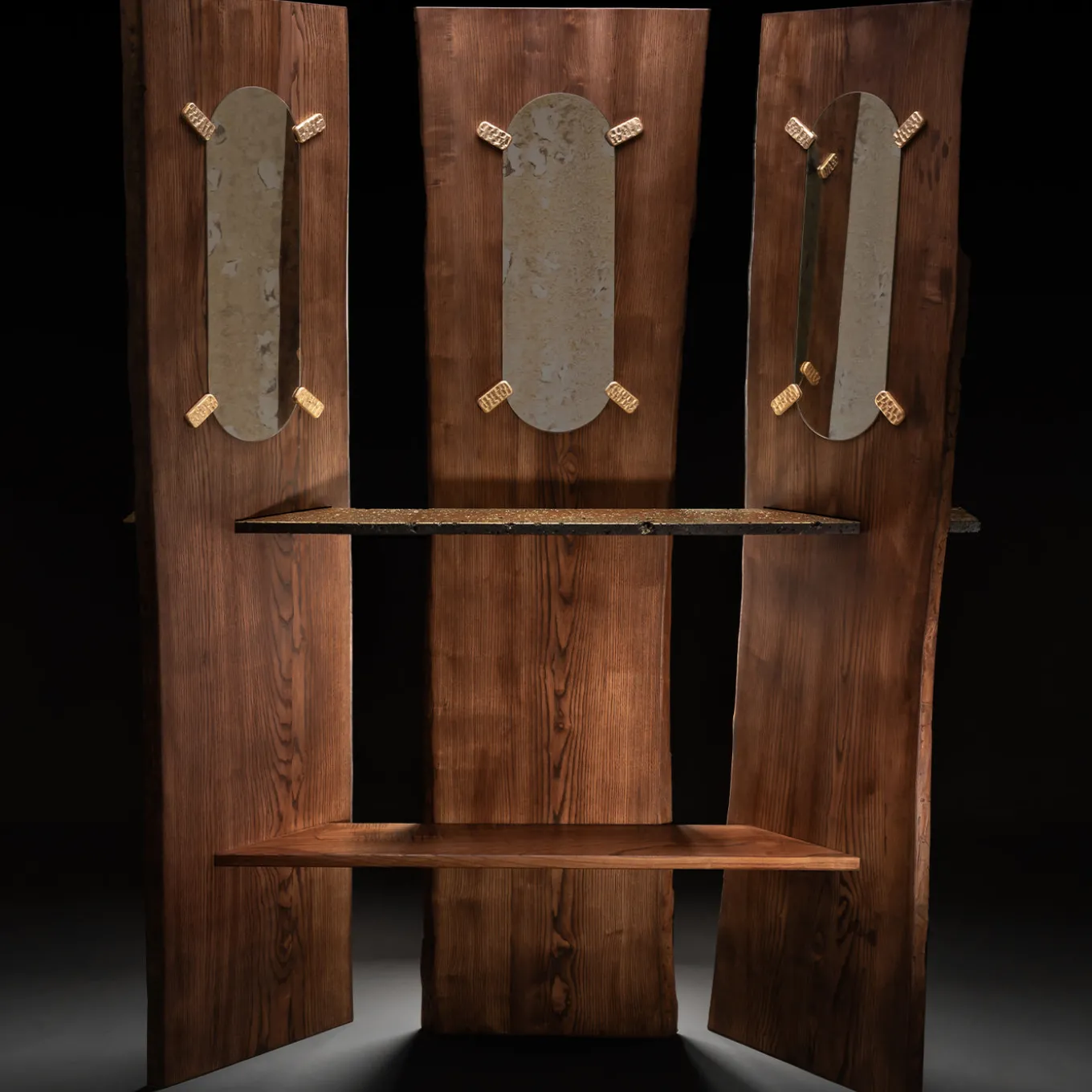 Specchiera Nessente con triplo pannello in legno di frassino