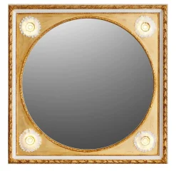 Specchio da parete dorato con girasoli in porcellana di Capodimonte e dettagli in oro