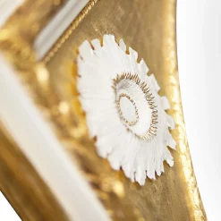 Specchio da parete dorato con girasoli in porcellana di Capodimonte e dettagli in oro