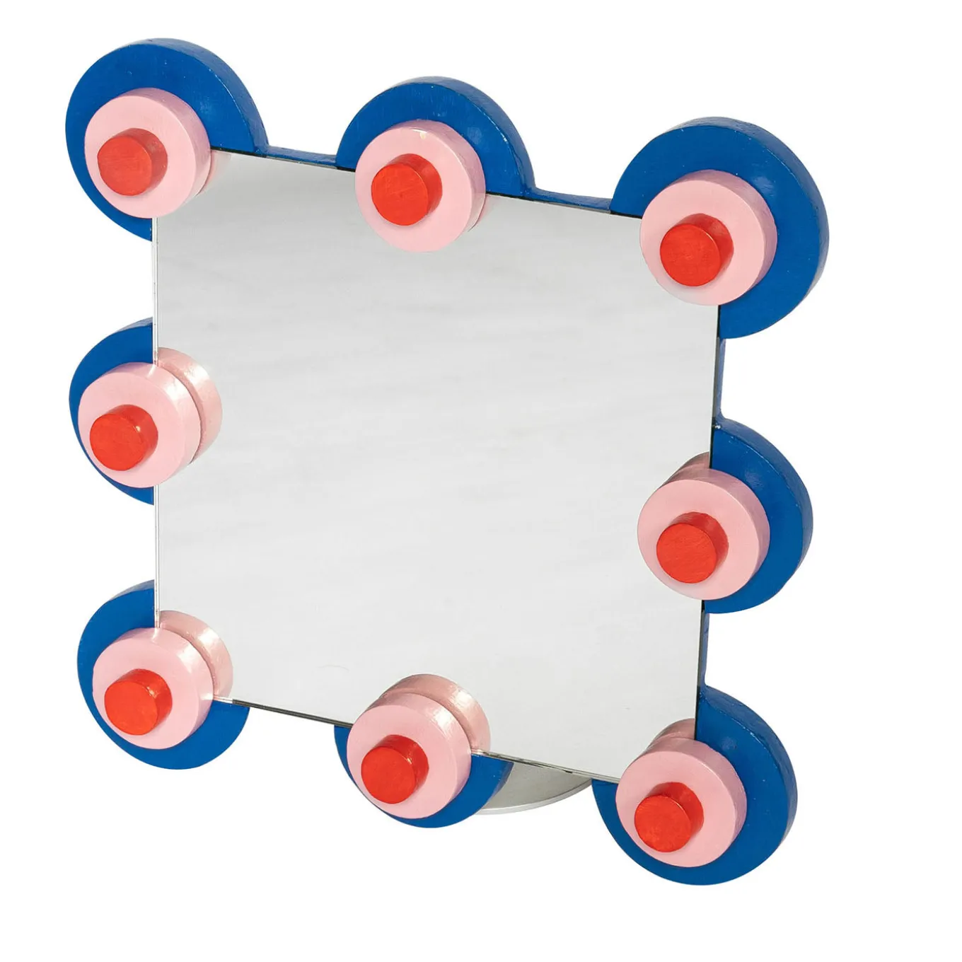 Specchio decorativo da parete Guarino in legno laccato blu e rosso