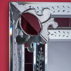 Specchio in vetro di Murano San Toma Rosso Contemporaneo