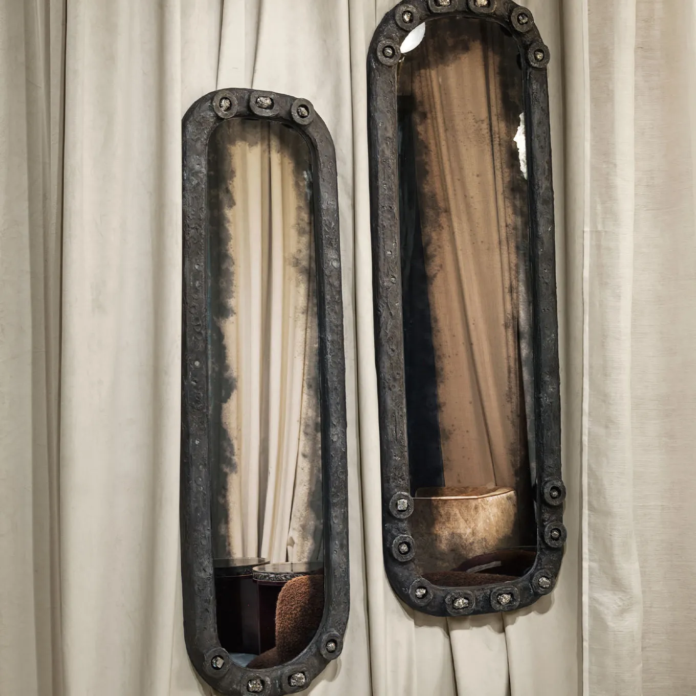 Specchio piccolo in stile antiquariato a mano Verve con Pirite