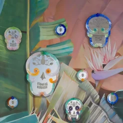 Specchio XL Pop Skull verde e arancione di Bradley Theodore