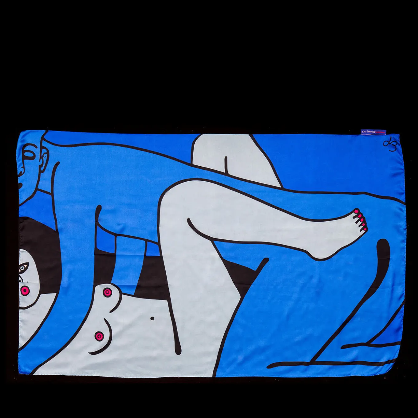 Stampa policroma Blue Love su arazzo di seta