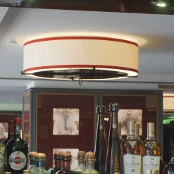 Stella Lampada da Soffitto Paralume in Tessuto Bianco con Bande Cremisi