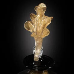 Stmat Vaso con piede in nero e oro 24K con coperchio
