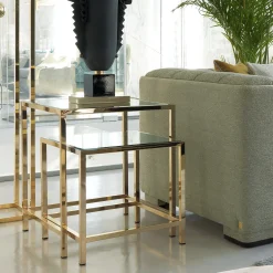 T140 Set di 2 tavoli a incastro con piano a specchio