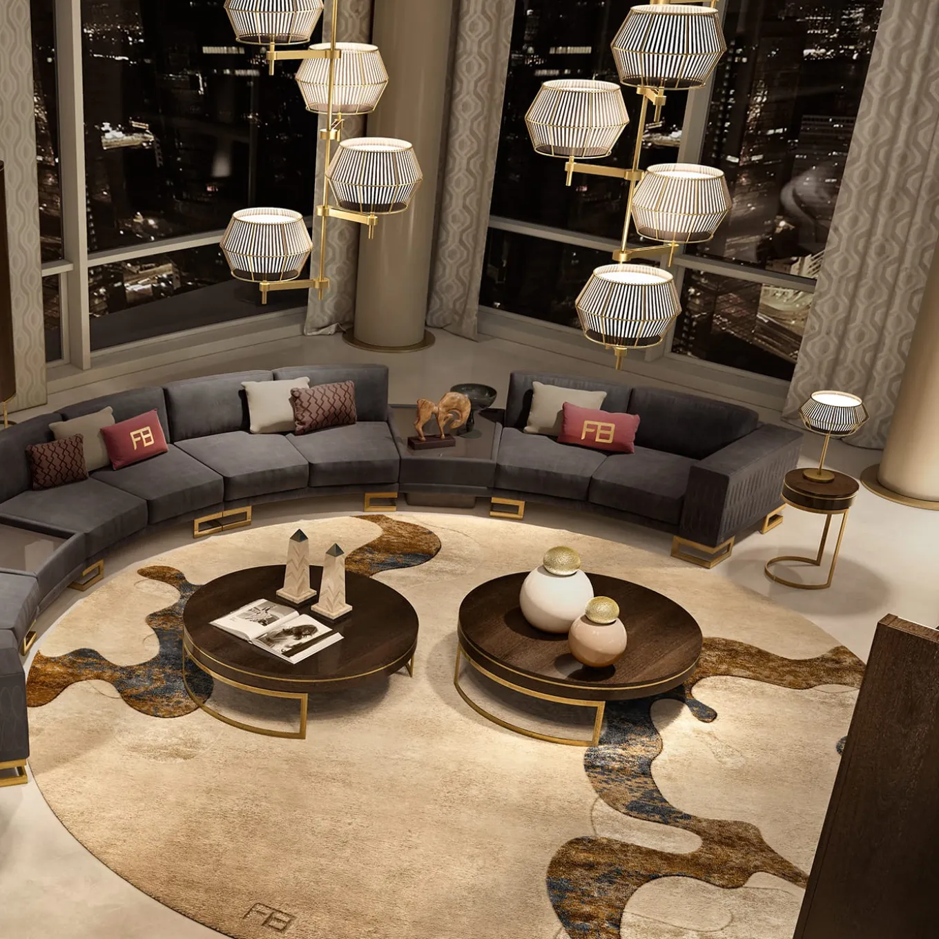 Tappeto circolare Metamorfosi in lana e seta artistica Collezione FB