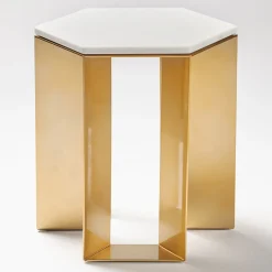 Tavolino Alato in oro e marmo bianco di Antonio Saporito