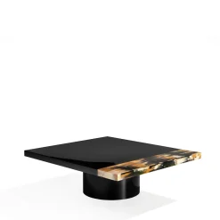 Tavolino Andria in legno nero lucido con dettagli in corno