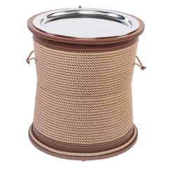 Tavolino beige a forma di tamburo con vassoio