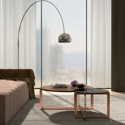 Tavolino da caffè rotondo ECLISSE in noce e vetro