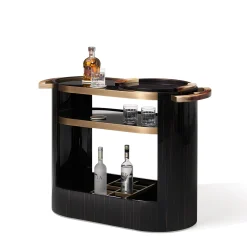 Tavolino da portata Alfred in legno di ebano lucido con dettagli in corno