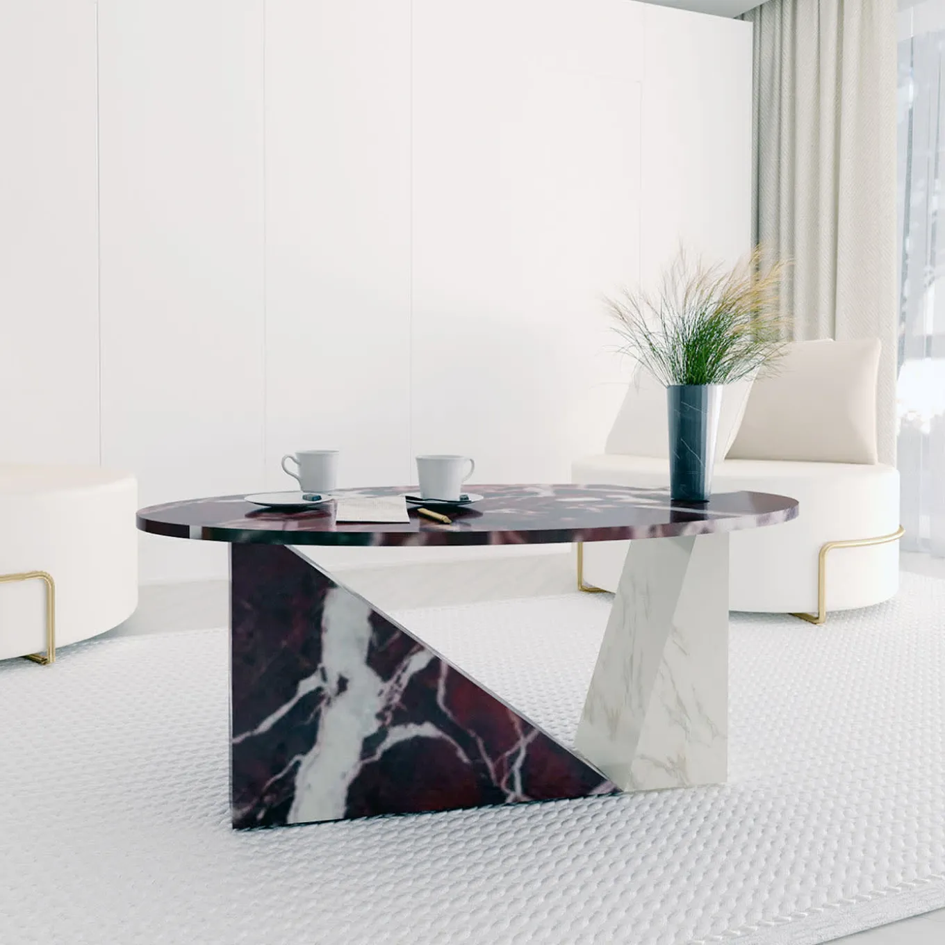 Tavolino Dieus in Marmi Calacatta Oro e Rosso Levanto di Sissy Daniele