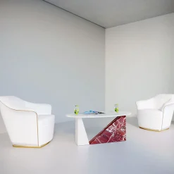 Tavolino Dieus in Marmi Calacatta Oro e Rosso Levanto di Sissy Daniele