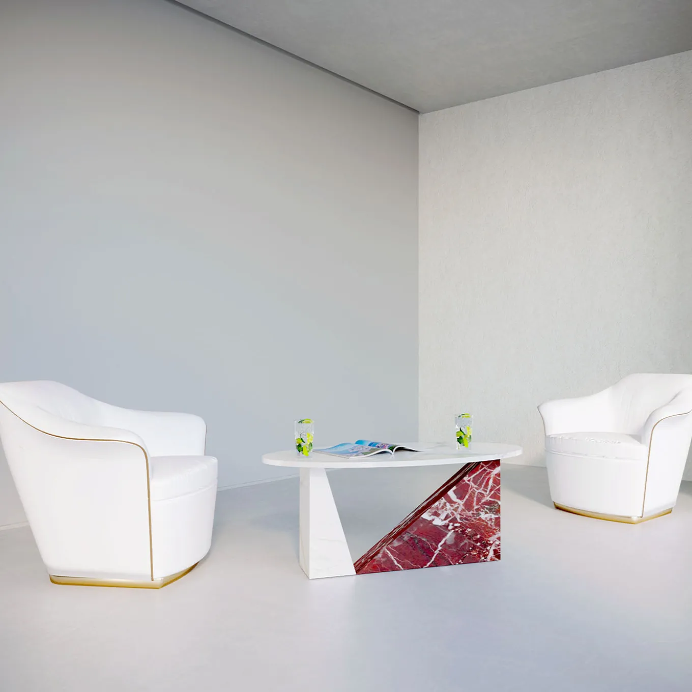 Tavolino Dieus in Marmi Calacatta Oro e Rosso Levanto di Sissy Daniele