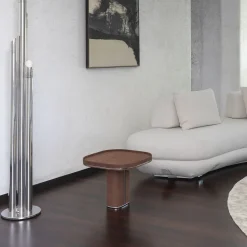 Tavolino Fritz in acciaio lucido e pelle marrone di Pulina Exclusive Interiors