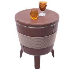 Tavolino marrone in ecopelle con dispenser integrato #1