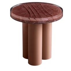 Tavolino rotondo in metallo e resina rosa anticato Amber