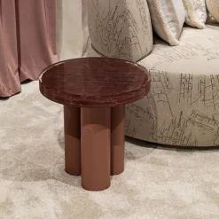 Tavolino rotondo in metallo e resina rosa anticato Amber