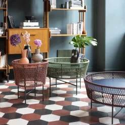 Tavolino rotondo Tamburo in rosso mattone di Antonio De Marco