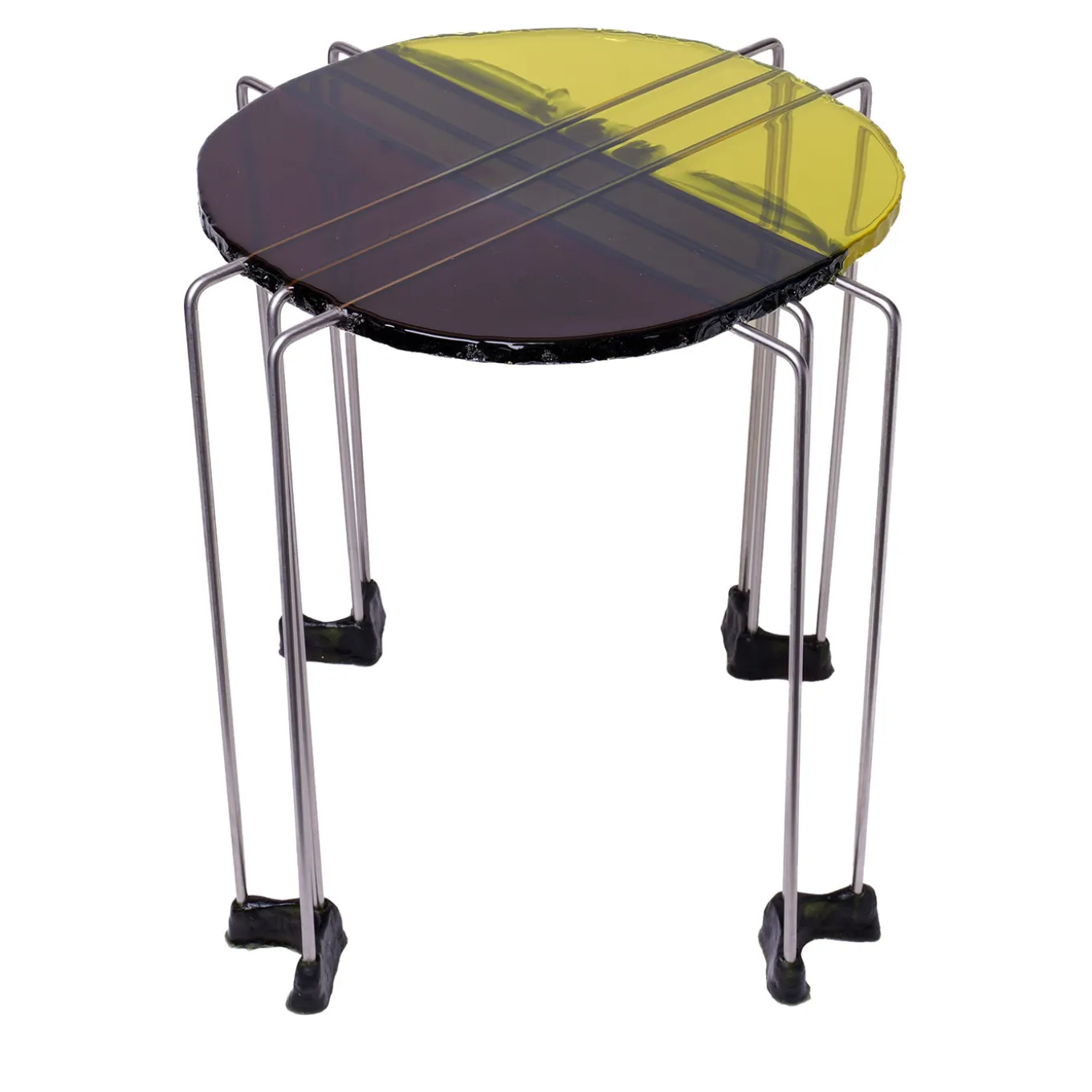 Tavolino rotondo Triple Play marrone e verde di Gaetano Pesce