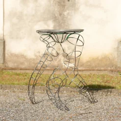 Tavolo alto Mr Joe in metallo con piano in vetro di Murano