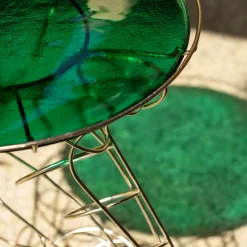 Tavolo alto Mr Joe in metallo con piano in vetro di Murano