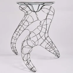 Tavolo alto Mr Joe in metallo con piano in vetro di Murano