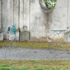 Tavolo alto Mr Joe in metallo con piano in vetro di Murano