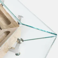 Tavolo da Poker Unootto in Marmo Travertino e Legno