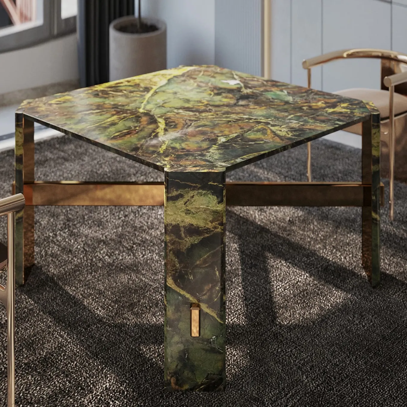 Tavolo da pranzo Alani in marmo verde di Paolo Ciacci