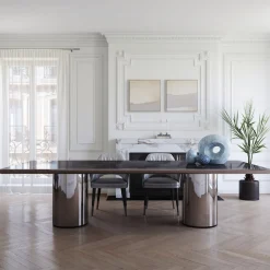 Tavolo da pranzo Crono in acciaio e marmo Noir Desir