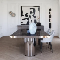 Tavolo da pranzo Crono in acciaio e marmo Noir Desir