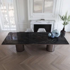 Tavolo da pranzo Crono in acciaio e marmo Noir Desir