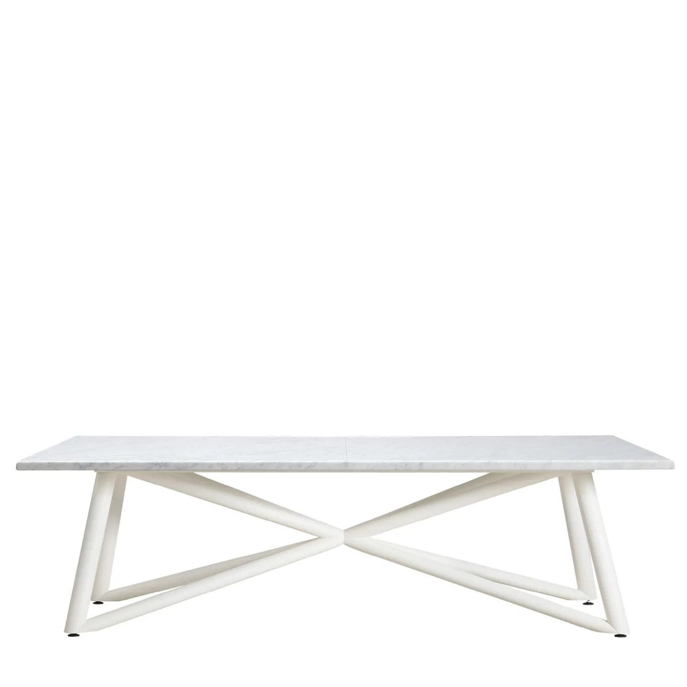 Tavolo da pranzo esterno rettangolare Larte 260 in marmo bianco carrara e acciaio bianco
