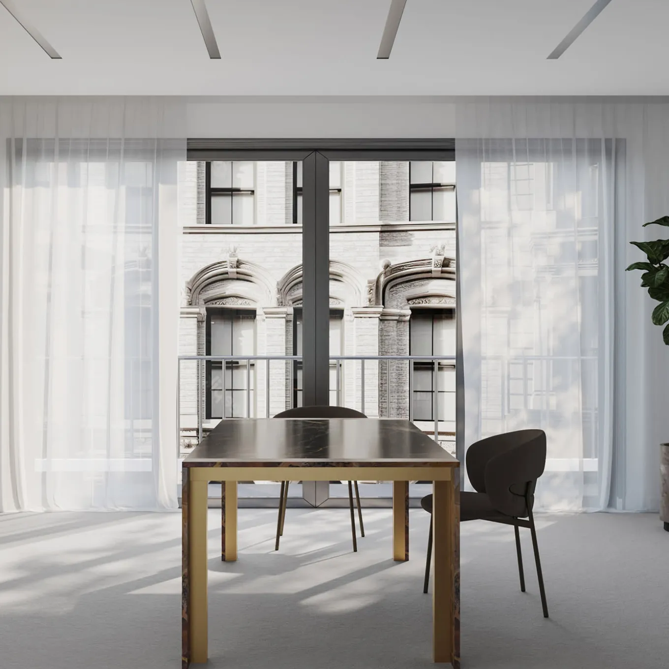 Tavolo da pranzo Ilan in marmo marrone sahara di Paolo Ciacci