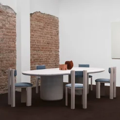 Tavolo da Pranzo Laghi II in Marmo di Carrara e Legno Lucido di Artefatto Design Studio