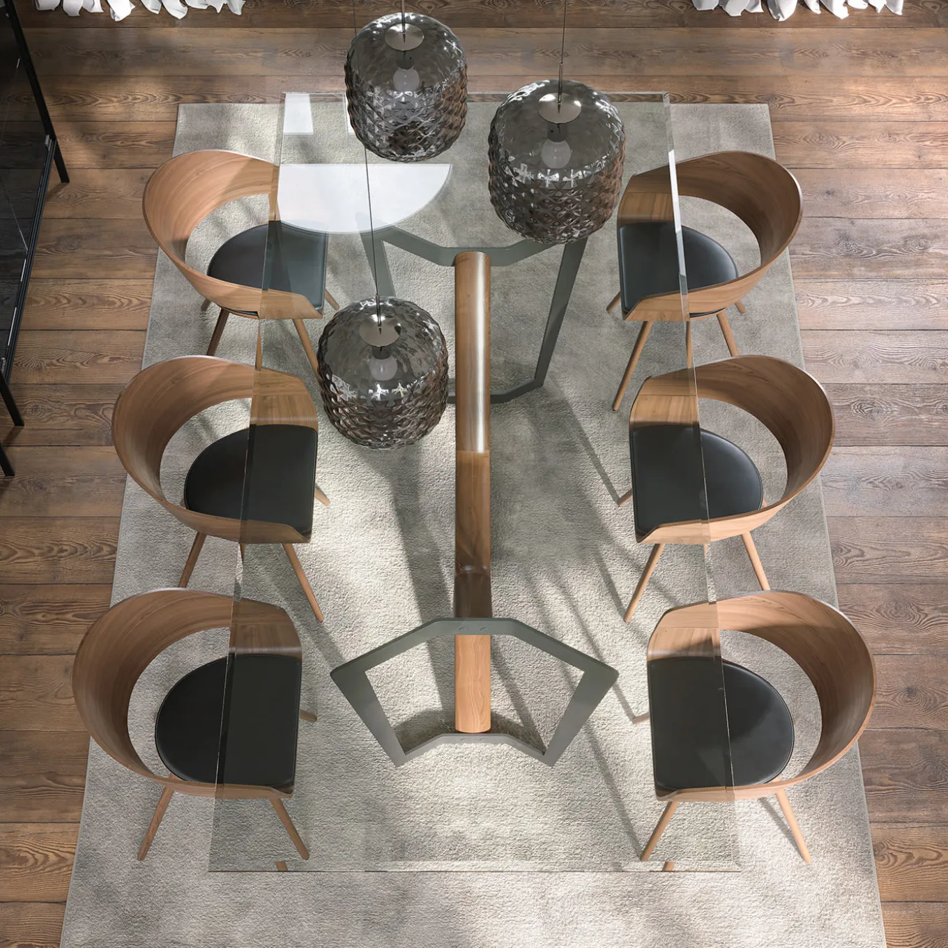 Tavolo da pranzo Oliver in vetro trasparente e noce canaletto