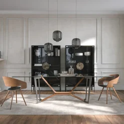 Tavolo da pranzo Oliver in vetro trasparente e noce canaletto