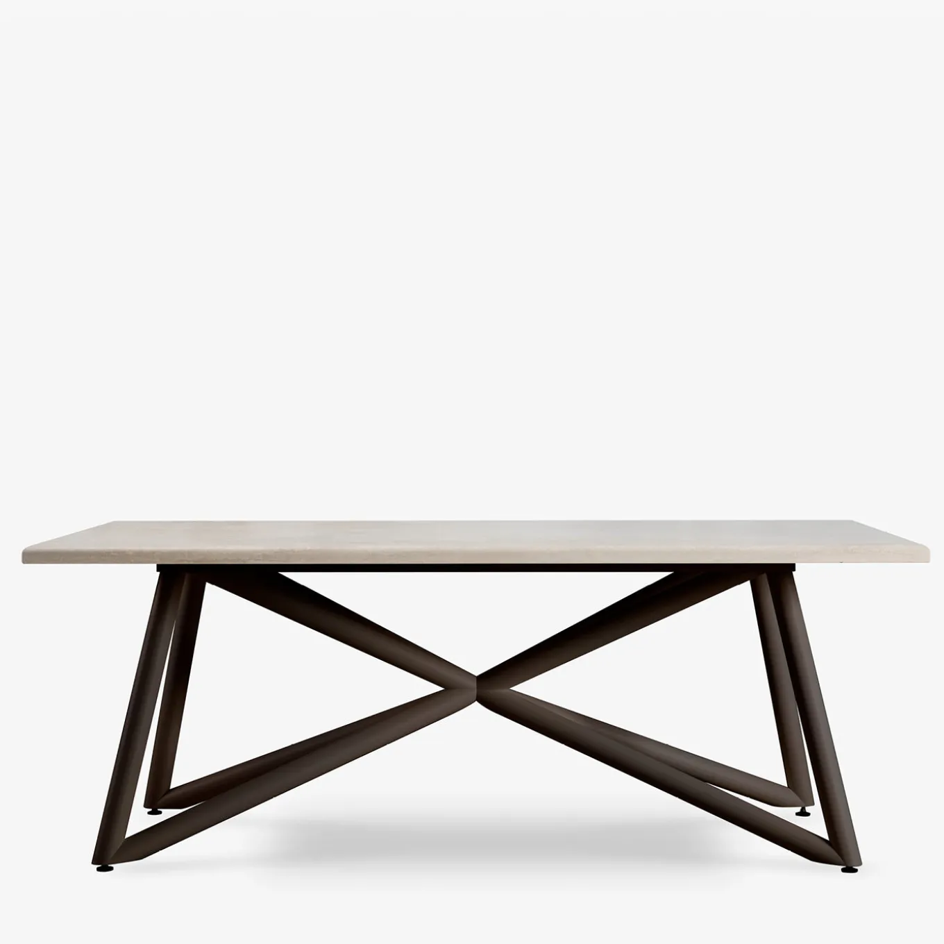 Tavolo da pranzo outdoor rettangolare in travertino e acciaio marrone Larte 200