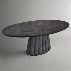 Tavolo da pranzo ovale Eos in pelle galuchat nera