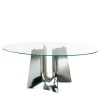 Tavolo da pranzo ovale in vetro Bentz di Jeff Miller