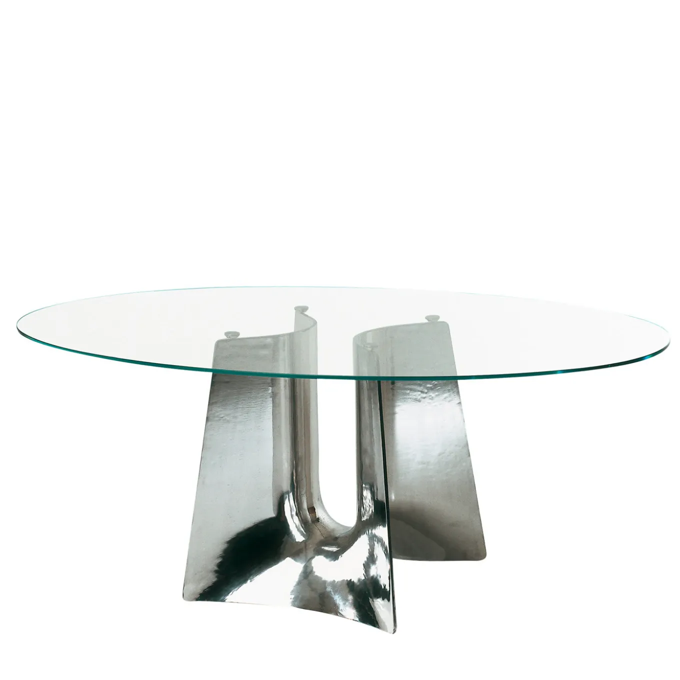 Tavolo da pranzo ovale in vetro Bentz di Jeff Miller